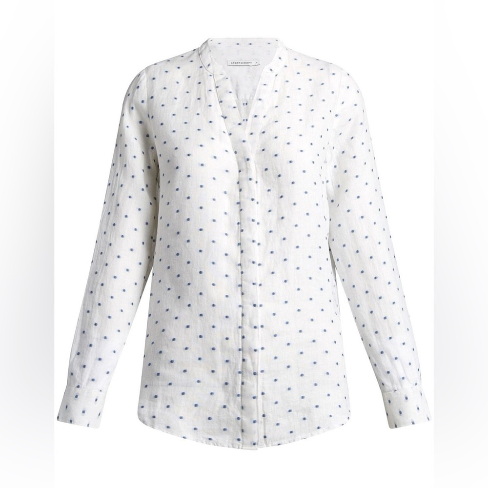 Sportscraft JACQUARD White Long Sleeve w/ Blue SPOT LINEN SHIRT SIZE XL